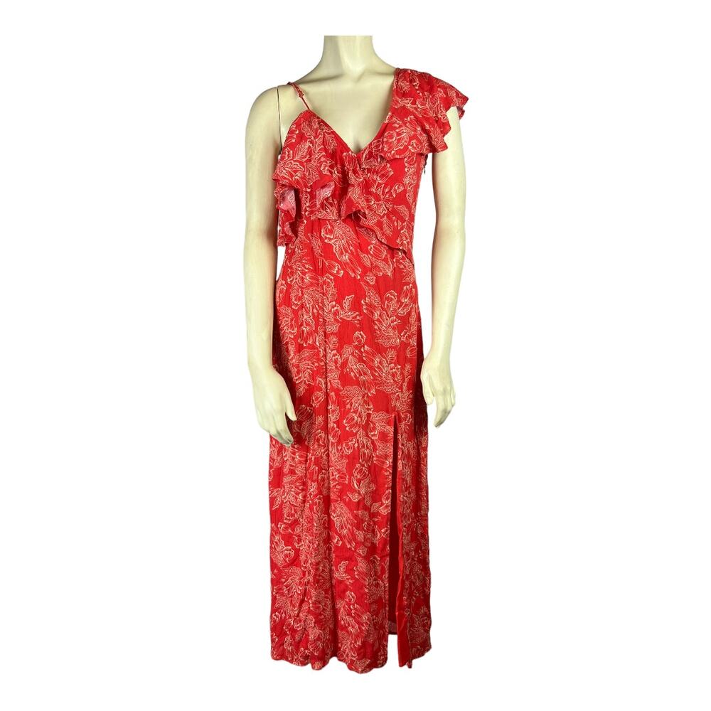 Amuse Society Floral Midi Dress one shoulder ruffled sz Small Womens